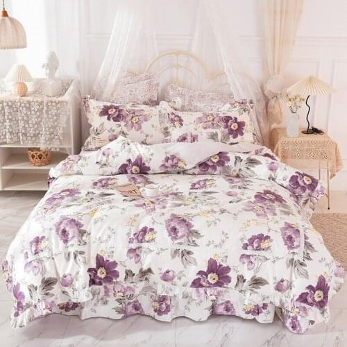 Garden Floral Printed Duvet Quilt Cover Girls Farmhouse Bedding set 100%Cotton Bedding Set Bed Sheet Pillowcase Queen King 4Pcs