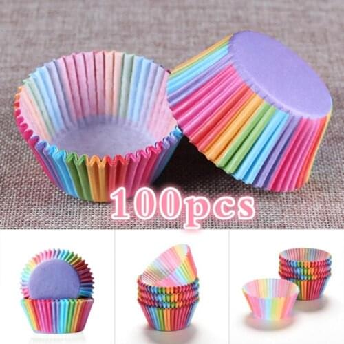 100Pcs Muffin Cupcake Liner Colorful Paper Cup Baking Party Cups Case Tray Cake Moulds DIY Cakes Decorating Kitchen Tool
