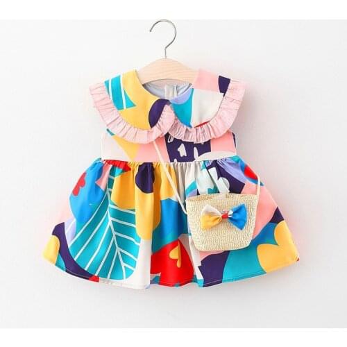 Summer Baby Girl Clothes Princess Dresses for Girls Beach Print Sleeveless Sundress Baby Dress Infant Clothing Outfits Suits