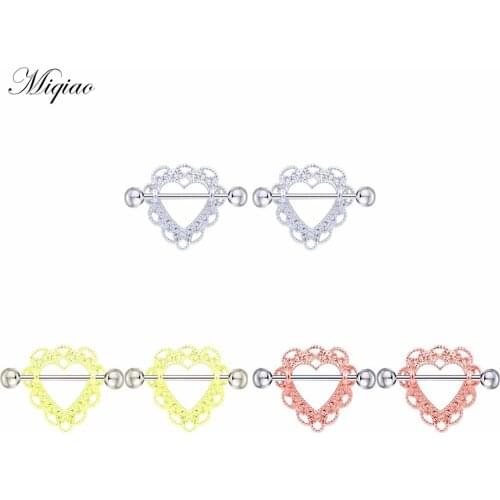Miqiao 2pcs Fashion New Anti-allergic Stainless Steel Lace Heart-shaped Breast Ring Body Piercing Jewelry