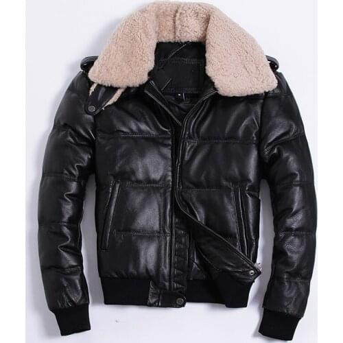 Genuine Leather Jacket Men Real Cow Leather Jacket Mens Natural Lamb Fur Collar Duck Down Coat Jaqueta De Couro HA-805 YY757