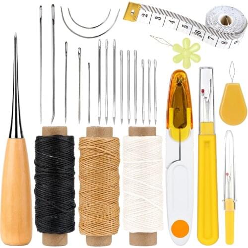 LMDZ Leather Craft Tool Kit Sewing Needles Canvas Thread And Needles Tape Measure Large-Eye Stitching Needles For Leather Repair