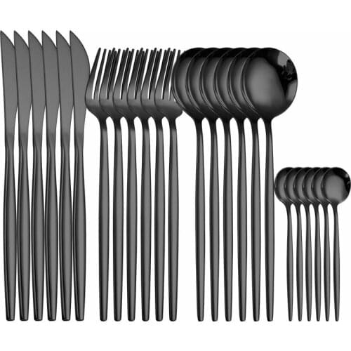 Flatware Black Gold Cutlery Set Black Stainless Steel Dinnerware Sets Flatware Set Dinner Knife Fork Spoon Cutlery Set 24 Piece