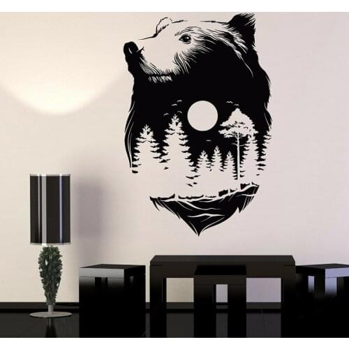 Bear Head Wall Decal Animals Full Moon Nature Forest Midnight Vinyl Wall Sticker Bedroom Living Room Nursery Interior Decor5117