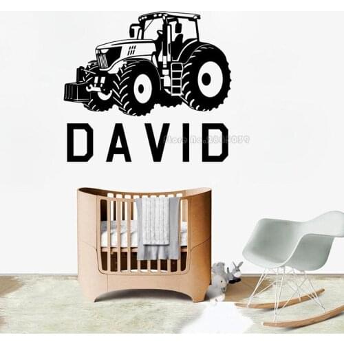 Tractor Wall Decal Personalized Name Tractor Nursery Vinyl Wall Stickers For Kids Room Home Decor Removable Art Posters LL2302