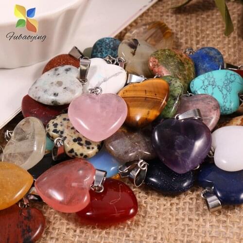 Natural Stone Crystal Heart Pendant Pendulum Opalite Chakra Healing Reiki Charms 50Pcs/Lot Wholesale For Jewelry Making
