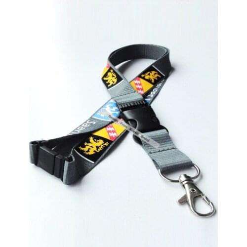 Popular Custom Logo Lanyards Silk Screen Print Logo Flag Text Promotion Gray Neck Lanyards With Detachable Buckle