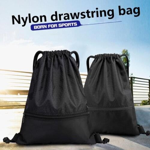 Promotion Nylon Drawstring Bag Portable Solid High-capacity Sport Shoulders Backpacks Outdoor Travel School Black Bags