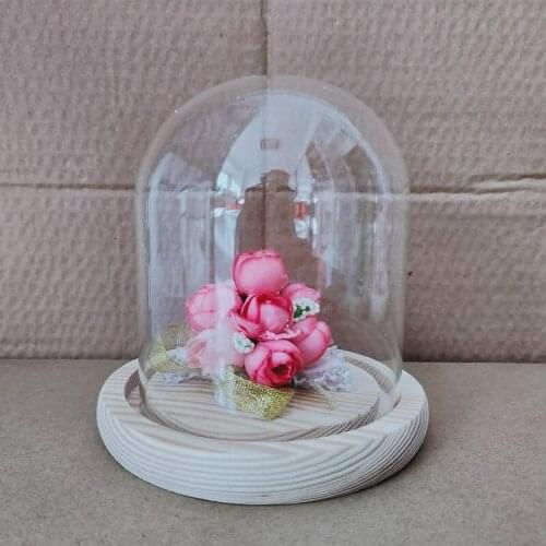 10*12cm Flat Log Base Glass Dome Vase Home Decoration Diameter=10cm Height=12cm Glass Cover DIY Friend Gift Wedding Decoration