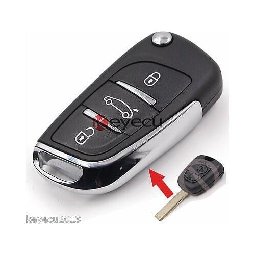 KEYECU Modified Flip Remote Key Fob 2B 433MHz Electronic ID46 for Peugeot Citroen HU83