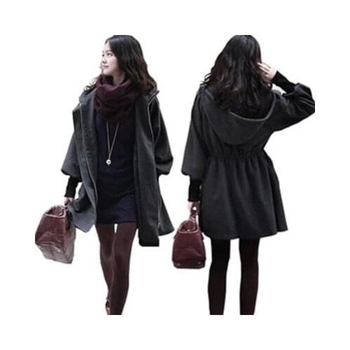 Size XS-6XL (bust 132cm) 2016 autumn and winter women new coat cashmere coat ladies hooded drawstring thick woolen coat