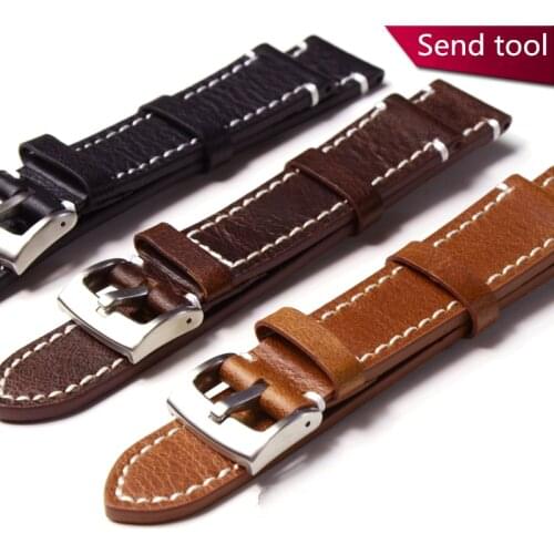 MERJUST Handmade 18MM 19MM 20MM 21MM 22MM 23MM 24MM Leisure Genuine Leather Black Brown Watchband Wristband For universal Strap