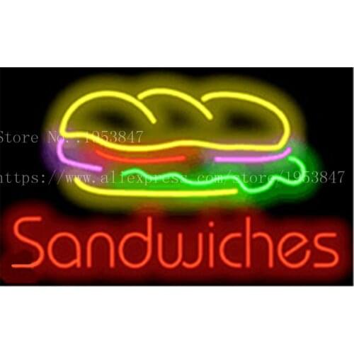 Sandwiches Neon sign Real Glass Tube Bulbs Light Bar Beer Club Decoration Signboard drink Deli Shop Store 19"x15"