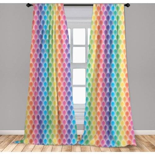 Trippy Window Curtains Rainbow Colors Abstract Gradient Toned Leaf Digital Soft Pastel Design Print Window Drapes