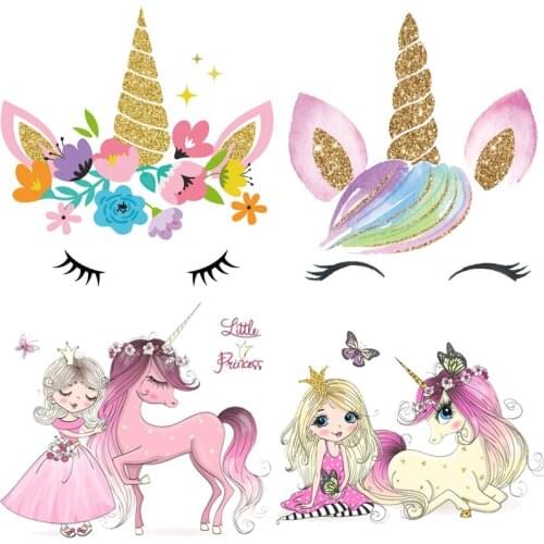 Cute Princess Unicorn Iron on Transfer Patches for Clothing Thermal Stickers on Clothes Lovely Cartoon Patch Clothing Appliques