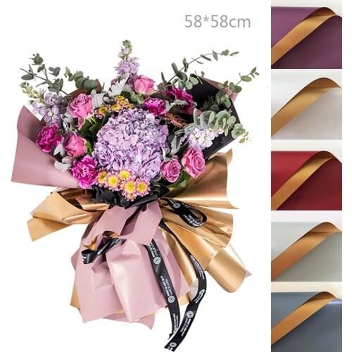 20 Sheets Gold Colored Flowers Wrapping Paper Waterproof Gifts Packaging 58*58cm Valentines Day Glitter Wrapping Paper