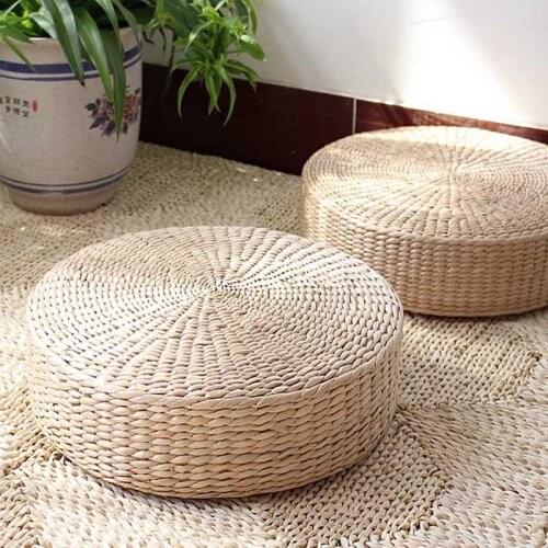 Thicken Cattail Mat Natural Handmade Cushion Indoor Meditation Seat Tatami Round Yoga Seating Beige Home Decoration