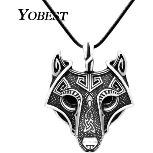 YOBEST Norse Vikings Pendant Necklace Norse Wolf Head Necklace Original Animal Jewelry Wolf Head
