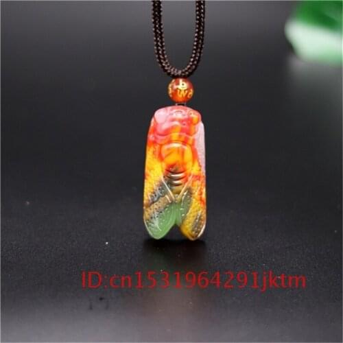 Hand Jewelry Color Fashion Necklace for Jadeite Chinese Women Carved Gifts Cicada Jade Pendant Amulet Natural Men Charm