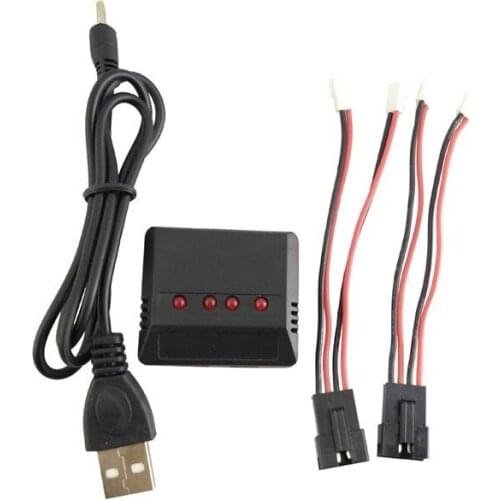 4 In 1 for 3.7V 1S Lithium Ion Battery USB Balance Charger for UdiR/C UDI U001 U902 U818S U845 U842 RC Quadcopter Drone Black