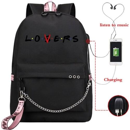 Lovers Shoulder School Backpack Personality Letters Print Travel Bags Girl Candy Color USB Charging Students Shoulders Backpack