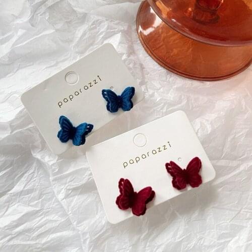 2021 New Korean Fashion Red Blue hairy Butterfly Earrings For Women Punk Style Cute Girl Stud Earrings Kpop Jewelry Wholesale
