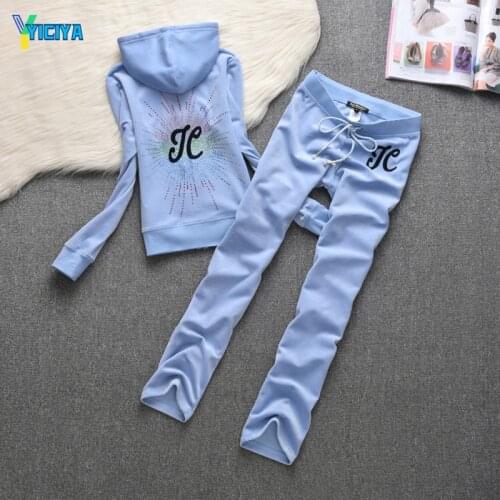 YICIYA velvet sports suit womens spring and autumn show thin temperament Korean large leisure fashion two piece set,tracksuit