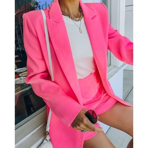 Women Elegant Long Sleeve Blazer Coat and High Waist Shorts 2pcs Set