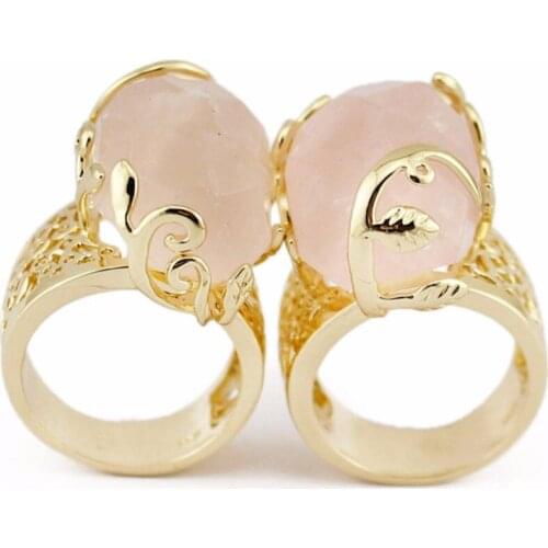 Druzy Fashion Natural Stone Pink rock CrystalRing White Crystal Handmade Jewelry Silver Color Ring for Women Party