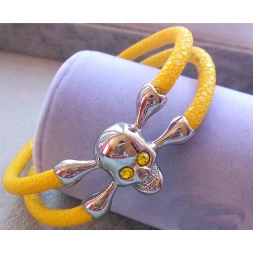 10pcs BC Men Stingray skull Bracelet Has Gift Box Luxury Skull Bracelet Handmade Stingray Leather Bracelets