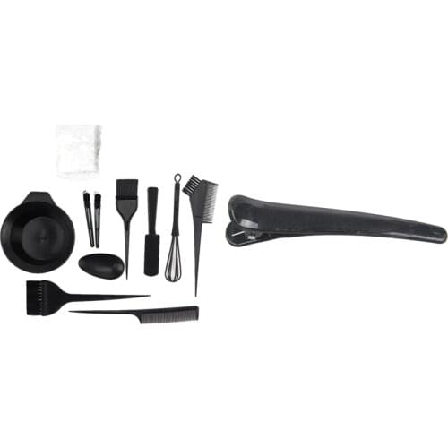 10 Pcs Black Plastic Hair Clip 3.1inch Long with 12PCS Hair Color Dye Bowl Comb Brushes Tool Kit Set