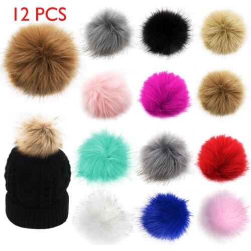 12Pcs 10cm Pom Pom Ball Faux Fox Fur Fluff Balls for Pom Pom Hat Accessories