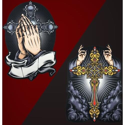 2 Pcs 3D Large Cross Skull Hand Cartoon Printing Patches on Clothes Decorative Applique Sewing Supplies Jacket Accessories