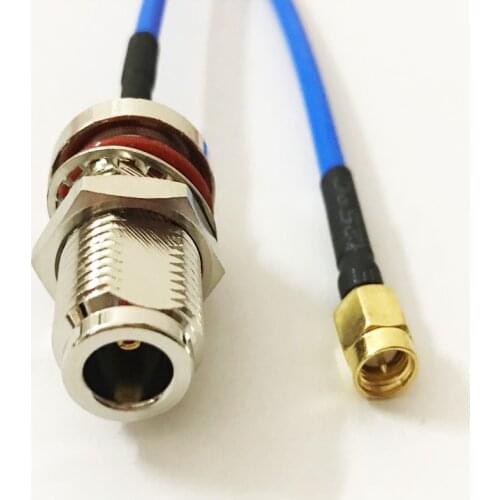 2pcs Blue RG141 SMA Male to N Female O-ring Nut Bulkhead Copper Coaxial Adapter Cable 15cm