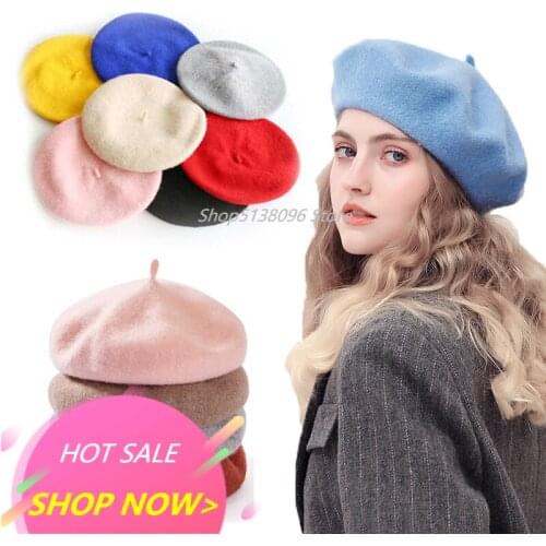 2020 France Beret Hat Painter Flat Cap Women Vintage Wool Berets Hat Solid Color Bonnet Caps Casquette Female Warm Winter Cap