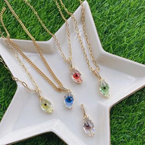 5PCS, Evil Turkish Eye Lucky Necklace For Women Crystal Gold Color Necklace Thin Chain Dainty Necklace Choker