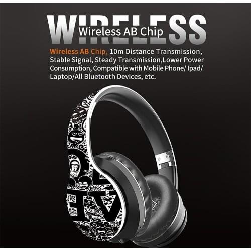 EL-B1 Wireless BT Headphone Folding Portable Graffiti Stereo Headset Sports Gaming Music Folding Earphone for Phone/Laptop/PC