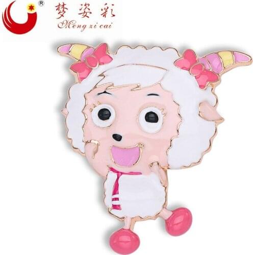 MZC Korean Style Gold Lovely Sheep Girl Red Brooch Vintage Brooches for Children Dress Cute Broches Bouquets Costume Jewelry