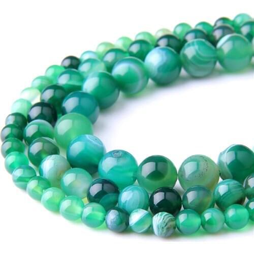 Green Stripe Agates Stone Beads 4 6 8 10 12MM Natrual Onyx Agat Loose Spacer Beads for Jewlery Making DIY Bracelet Necklace