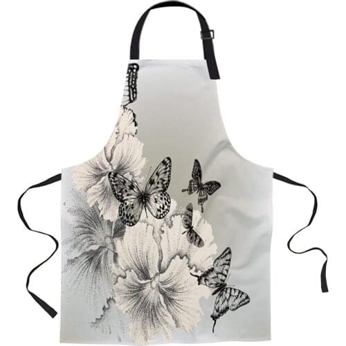 Black And White Butterfly Flower Art Kitchen Nail Shop Apron for Women Men Kids Aprons Dinner Party Cooking Baking Accessories