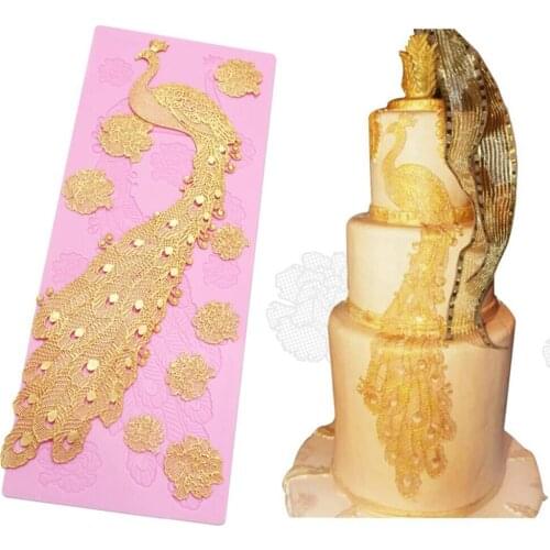 DIY Peacock Lace Mat Silicone Chocolate Fondant Cake Candle Soap Molds