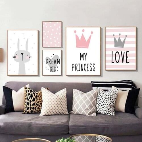 HD Prints Home Decoration Cartoon Rabbit Letter Painting Crown Nordic Wall Art Canvas Simple Pictures Poster Modular For Bedroom