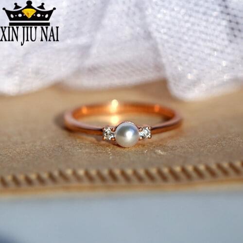 925anillos Silver Single Pearl And Diamond Engagement Ring 18K Rose Gold Freshwater Gemstone Bridal Holiday Party Accessories