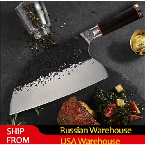 7.5'' Inch Handmade Forged Cleaver Butcher Knife Full Tang Blade Camping Hiking Survival Bone Cutter Chinese Slicer Knife Tools