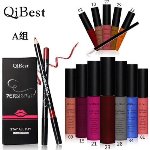 36 Pcs/Kit Liquid Lipstick Matte Lip Gloss Set 12 Color + Lip Liner Set 12 Pcs + Lip Brush 12 Pcs Waterproof Makeup Set