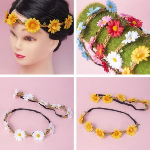 2Pcs/set Bohemian Daisy Sun Flower Hairbands Garlands for Womens Floral Wreath Elastic Headbands Wedding DIY Decorations