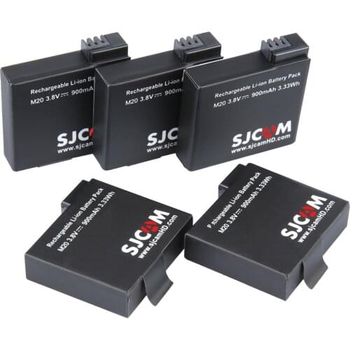 5Pcs/lot batteries Original SJCAM 900mAh Rechargable Li-on Battery For SJCAM M20 4K WiFi Sport Video Cameras