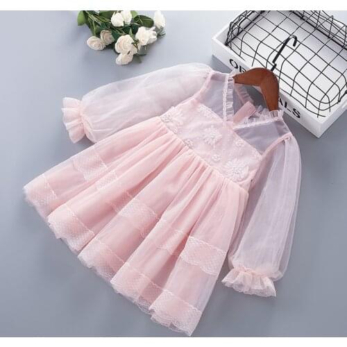 3-7 Years High Quality Spring Girl Dress 2021 New Chiffon Flower Draped Ruched Kid Children Clothing Girl Princess Dress