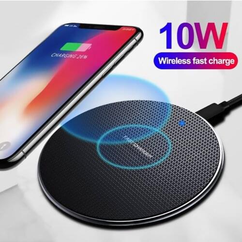 Qi Metal 10W Wireless Charger For iPhone 8 X XS 11Pro Max QC3.0 Fast Wireless Charging for Samsung S10 S9 Note 9 USB Charger Pad