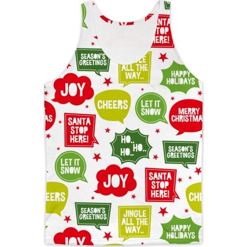 REAL American US SIZE Santa Stop Here High Quality 3D Sublimation Print Tank top plus size 4xl 5XL 6XL